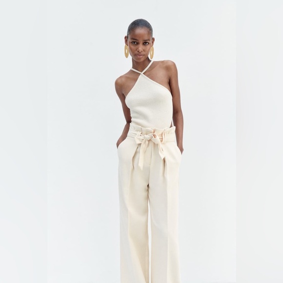 Zara Cream Wide Leg Jumpsuit with Paper-Bag Waist - Picture 10 of 12